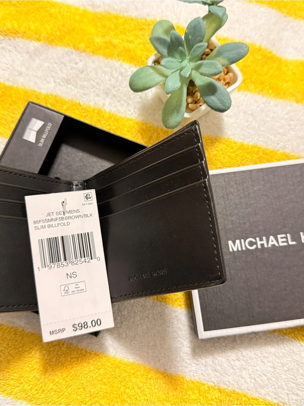 Michael Kors Monogram Brown & Black Slim Billfold Card Holder